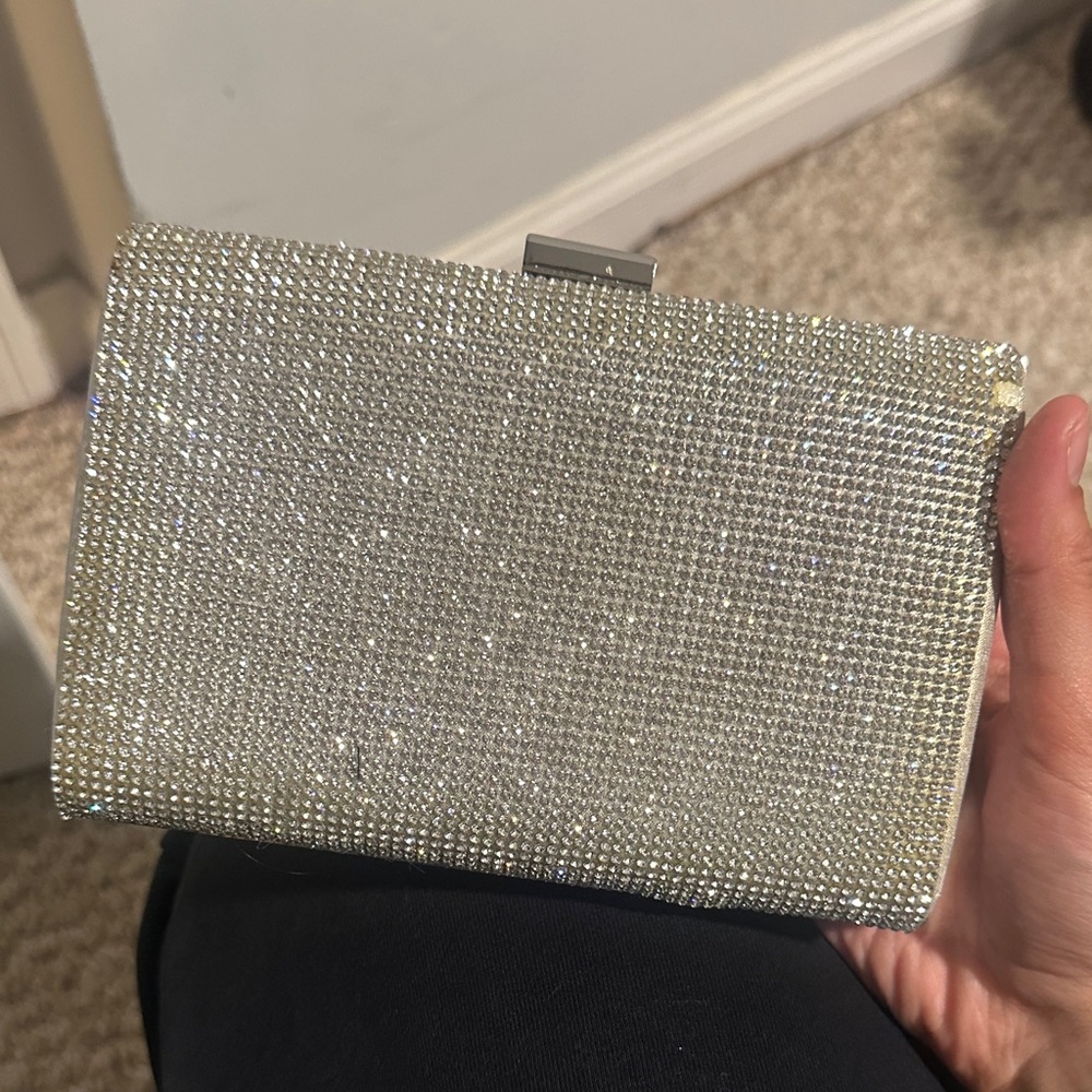 David's Bridal Crystal Rhinestone Silver Evening Clutch